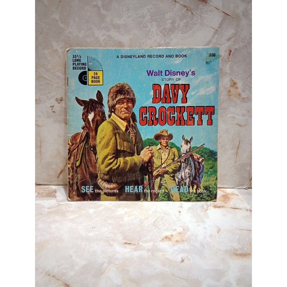 EUC Walt Disney STORY OF DAVY CROCKETT  Disneyland Record and Book 360
